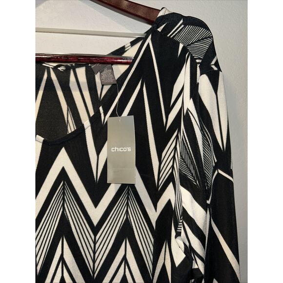 NWT Chicos Travelers Sz L Deco Pull Over Blouse 3/4 Sleeve Easy Wear Boho Whimsy - Picture 3 of 11